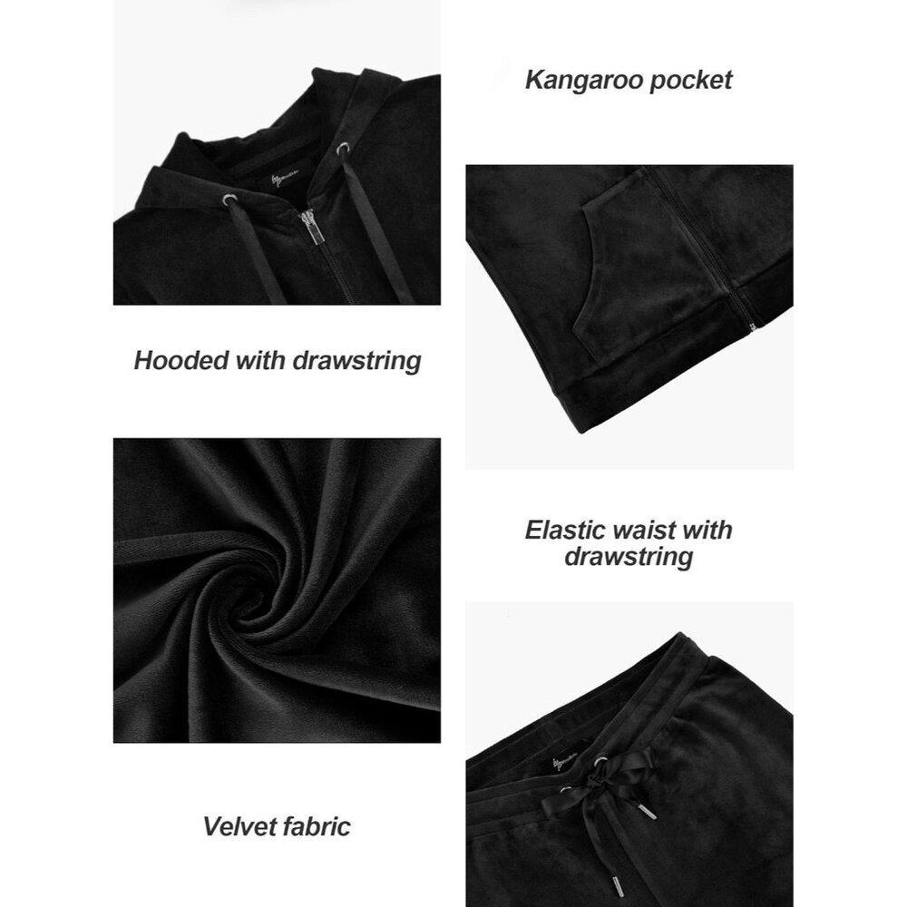 Chic Women's Velour Tracksuit Set with Long Sleeve Zip Hoodie & Sweatpants - Picture 5 of 6